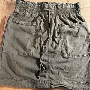 Anthropologie Olive Drawstring Pocket Mini Skirt